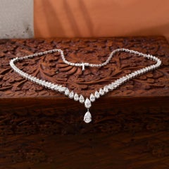 Statement Pear Marquise Cut 12.32Ct Diamond Drop Necklace Gift 14k White Gold
