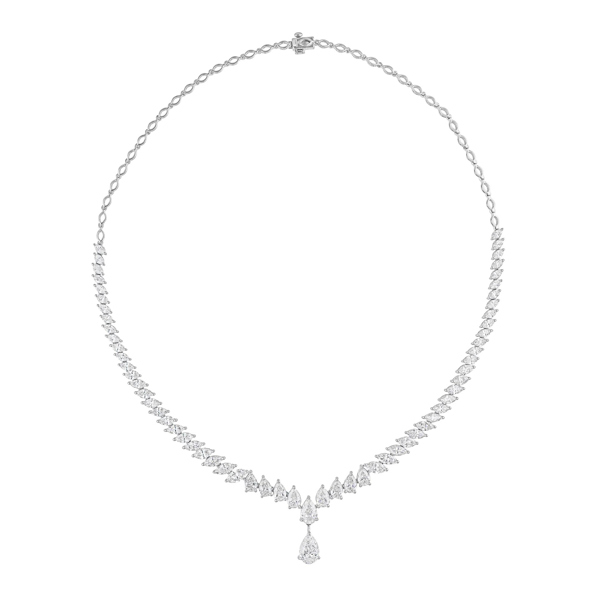Anweisung Birne & Marquise Cut 12,32 Ct Diamant-Halskette Geschenk 14k Weißgold im Angebot