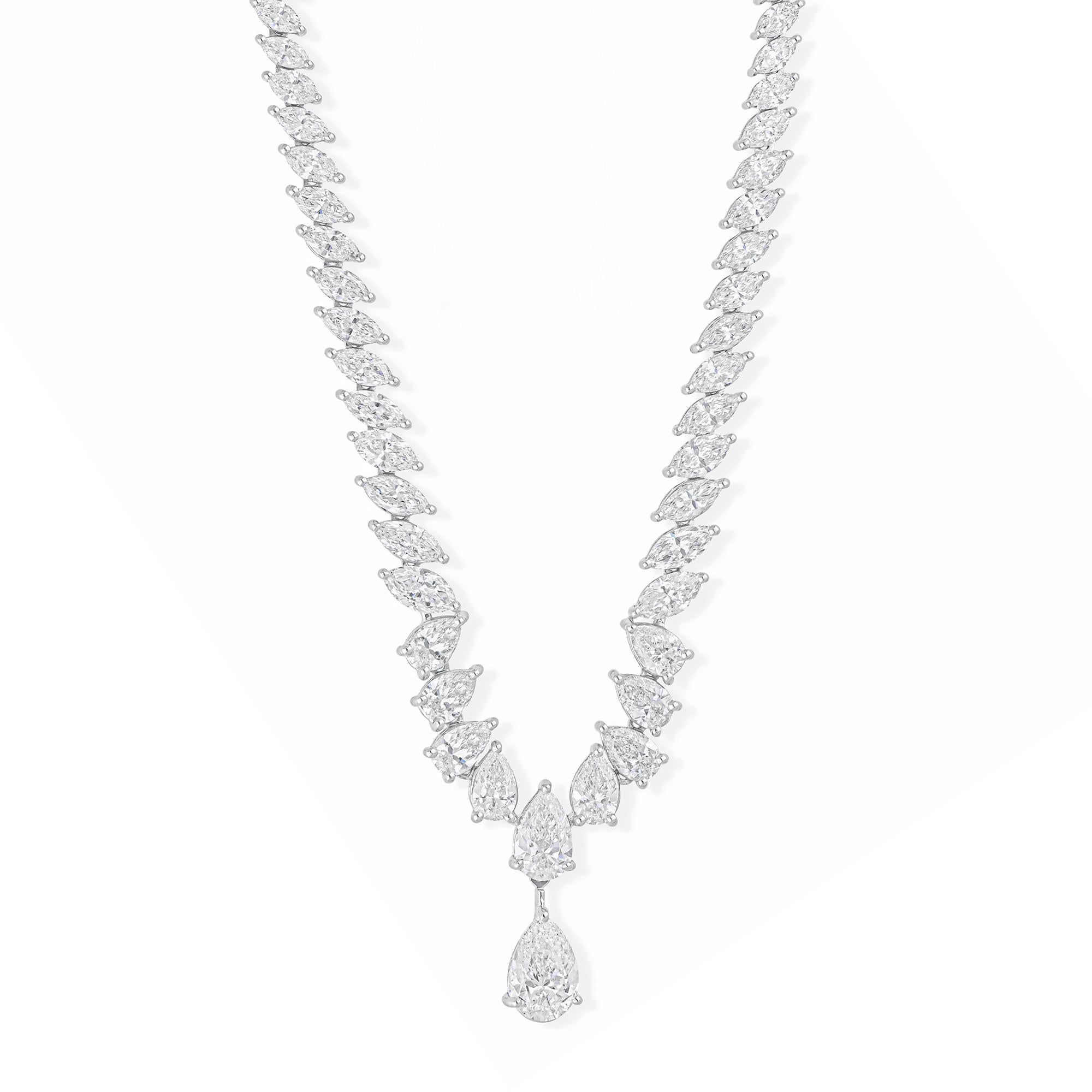 Modern Statement Pear & Marquise Cut 12.32 Ct Diamond Necklace Gift 18k White Gold For Sale