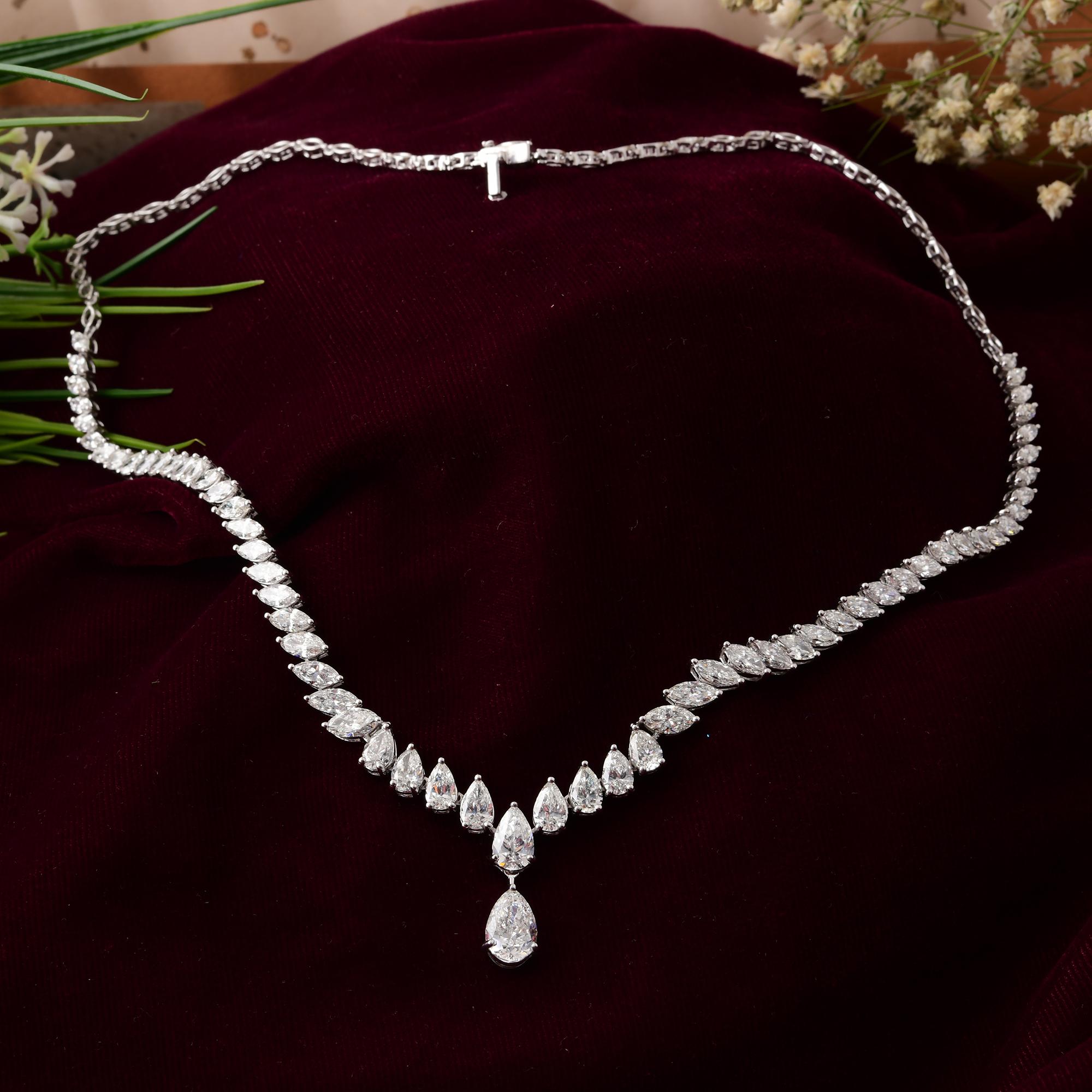 Mixed Cut Statement Pear & Marquise Cut 12.32 Ct Diamond Necklace Gift 18k White Gold For Sale