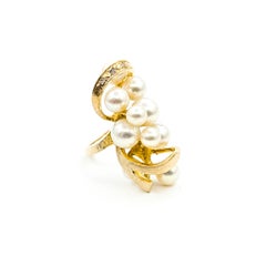 Statement Pearl & Diamond Cocktail Ring in 14k Yellow Gold