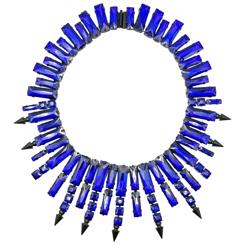 Statement Petrol Blue Glass Spike Collar 2000s For Sale
