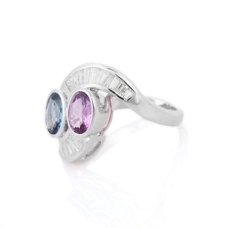 En vente :  Statement Pink Blue Sapphire Cocktail Ring with Diamonds in 18k Solid White Gold 3