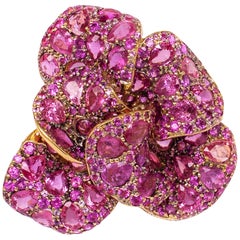 Rosior one-off Pink Sapphire and Diamond "Flower" Brooch set in Yellow Gold