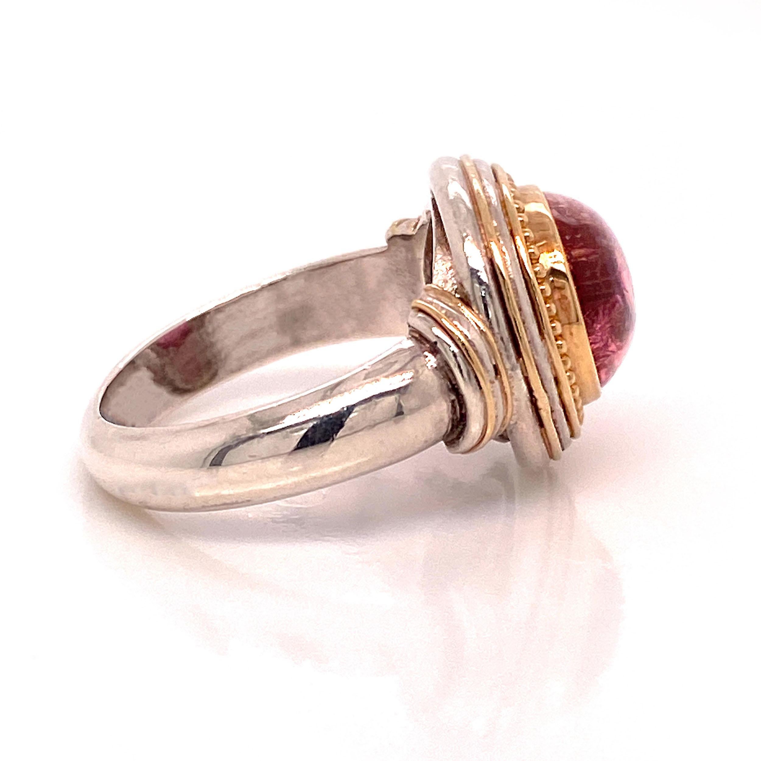 Pink Tourmaline Cabochon and Sterling Silver Ring  4