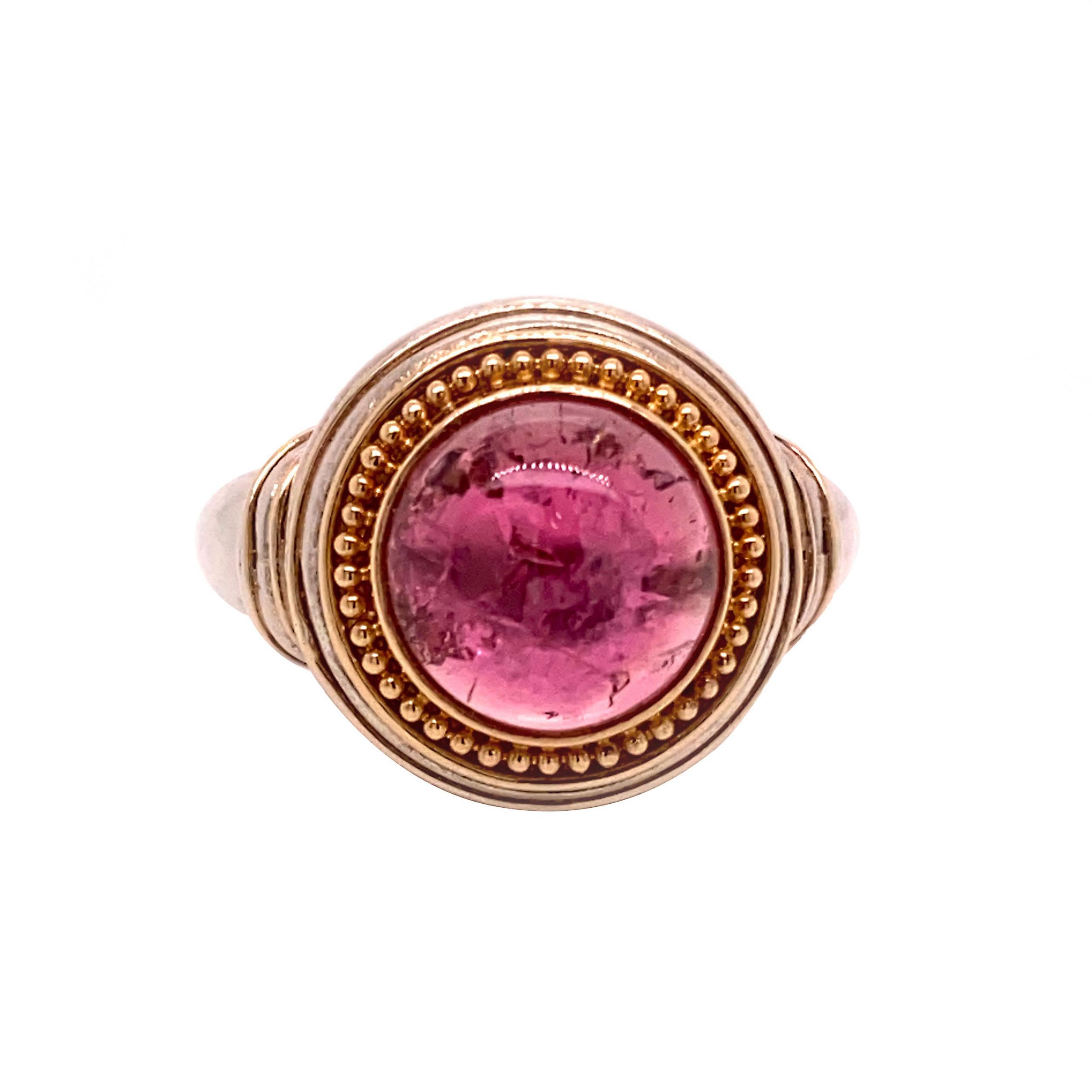 Pink Tourmaline Cabochon and Sterling Silver Ring  5