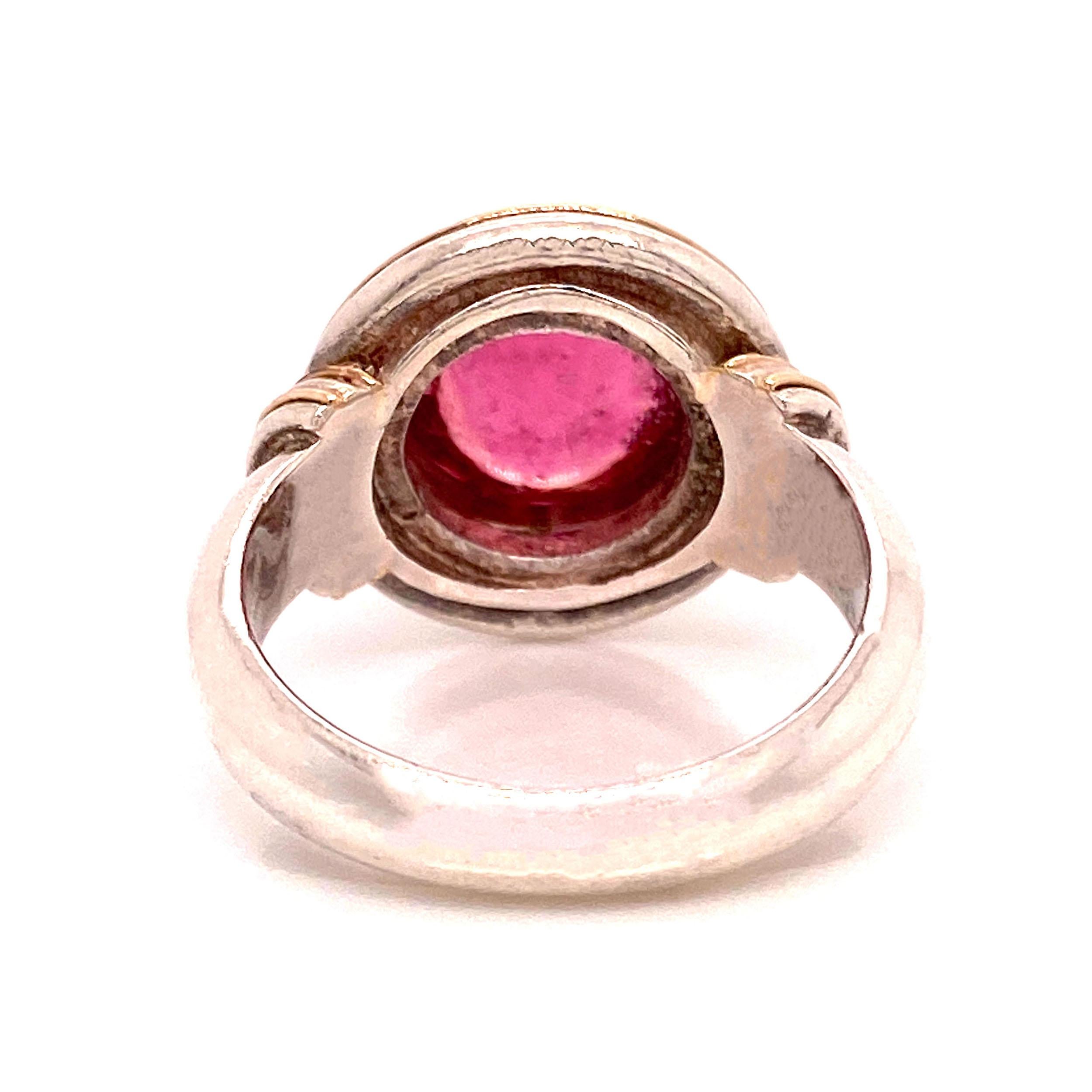 Pink Tourmaline Cabochon and Sterling Silver Ring  6