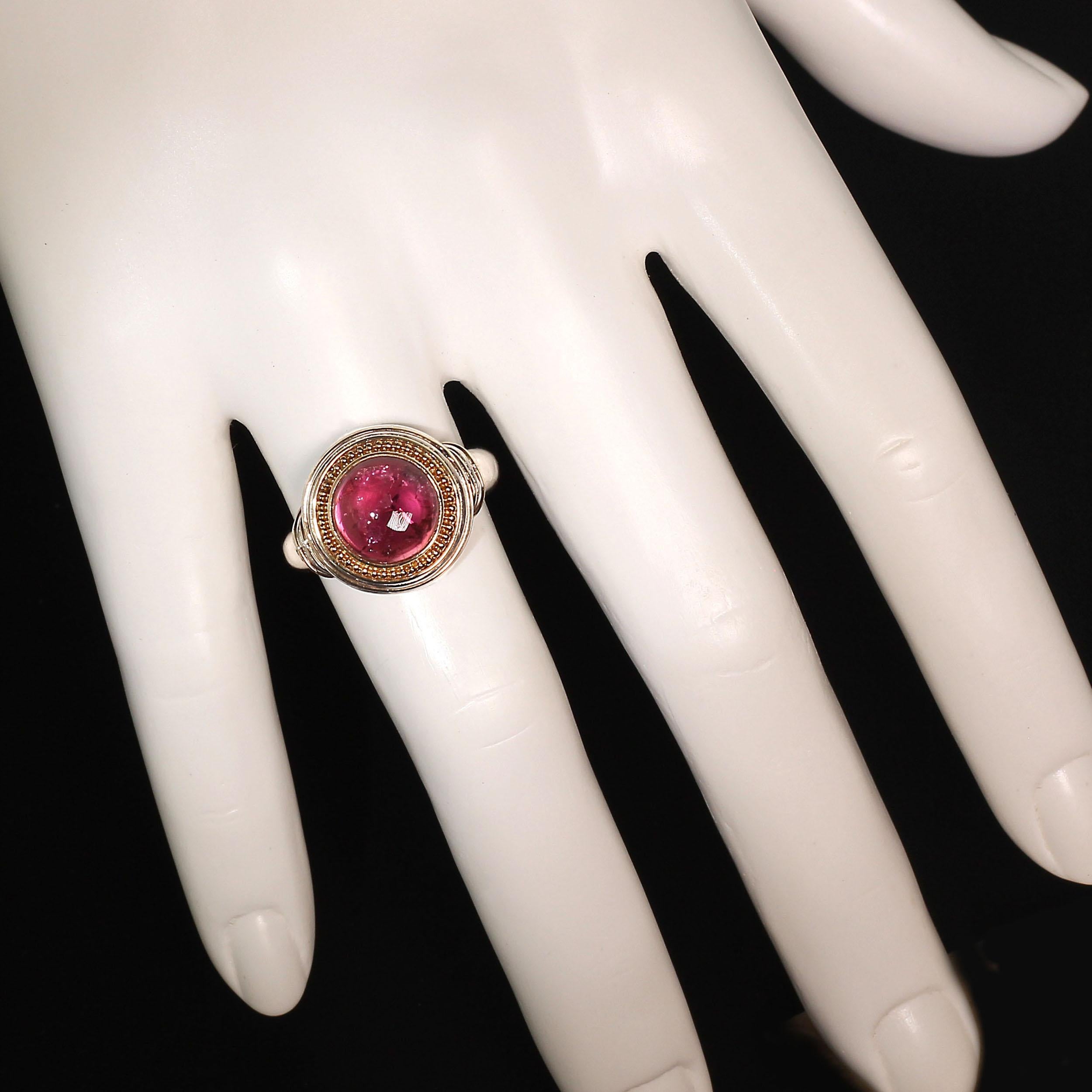Pink Tourmaline Cabochon and Sterling Silver Ring  7