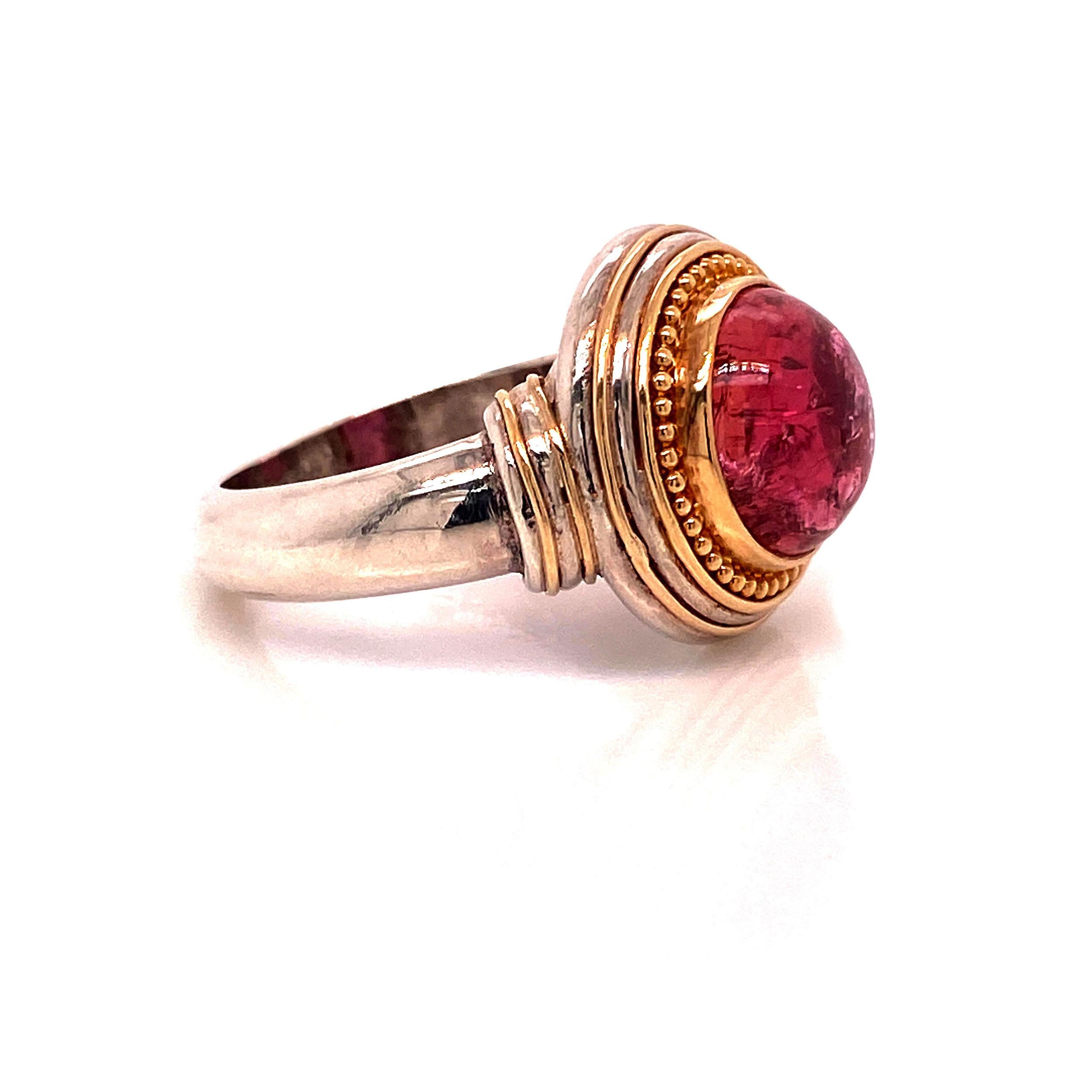 Pink Tourmaline Cabochon and Sterling Silver Ring  8