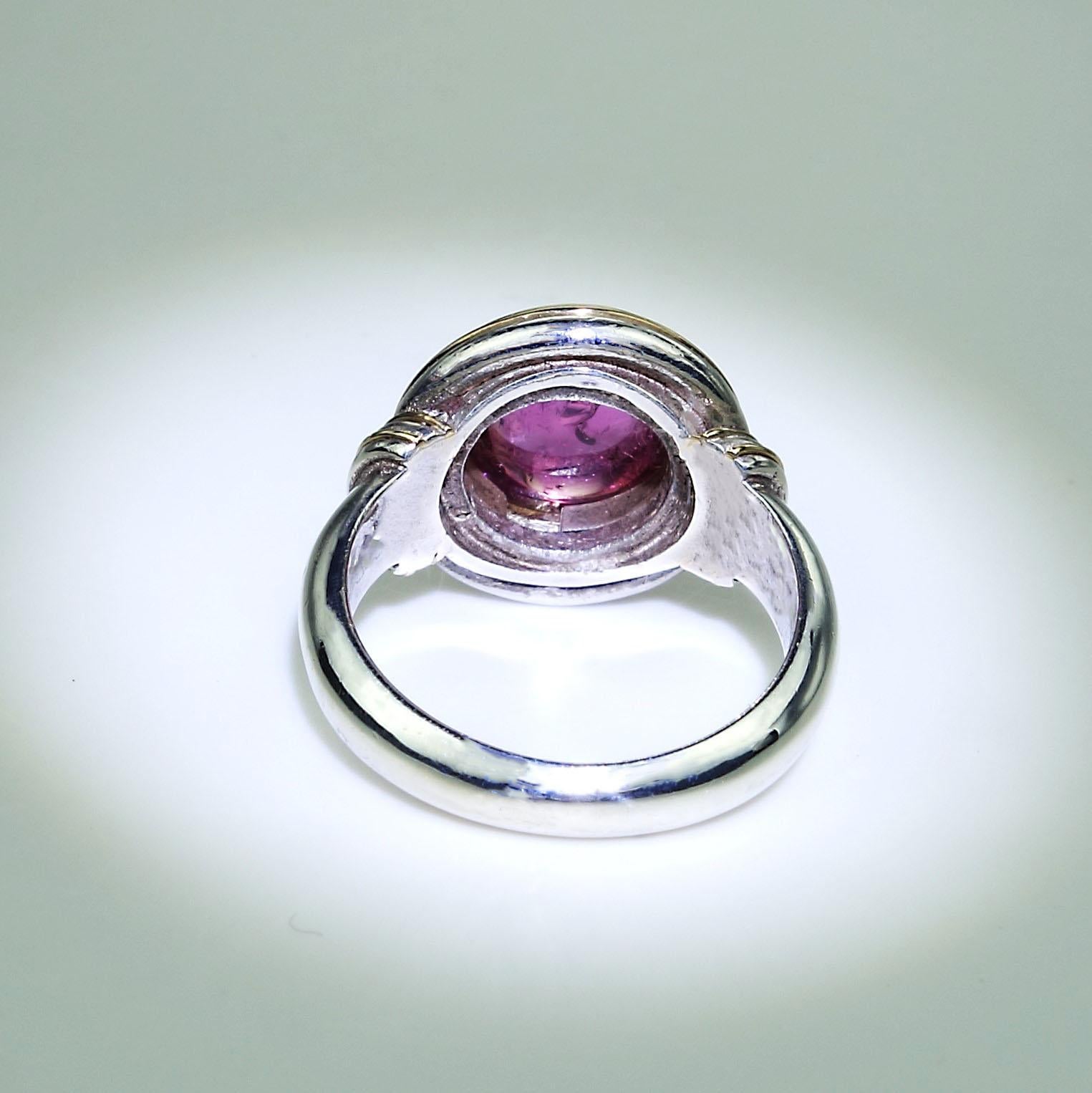 Artisan Pink Tourmaline Cabochon and Sterling Silver Ring 