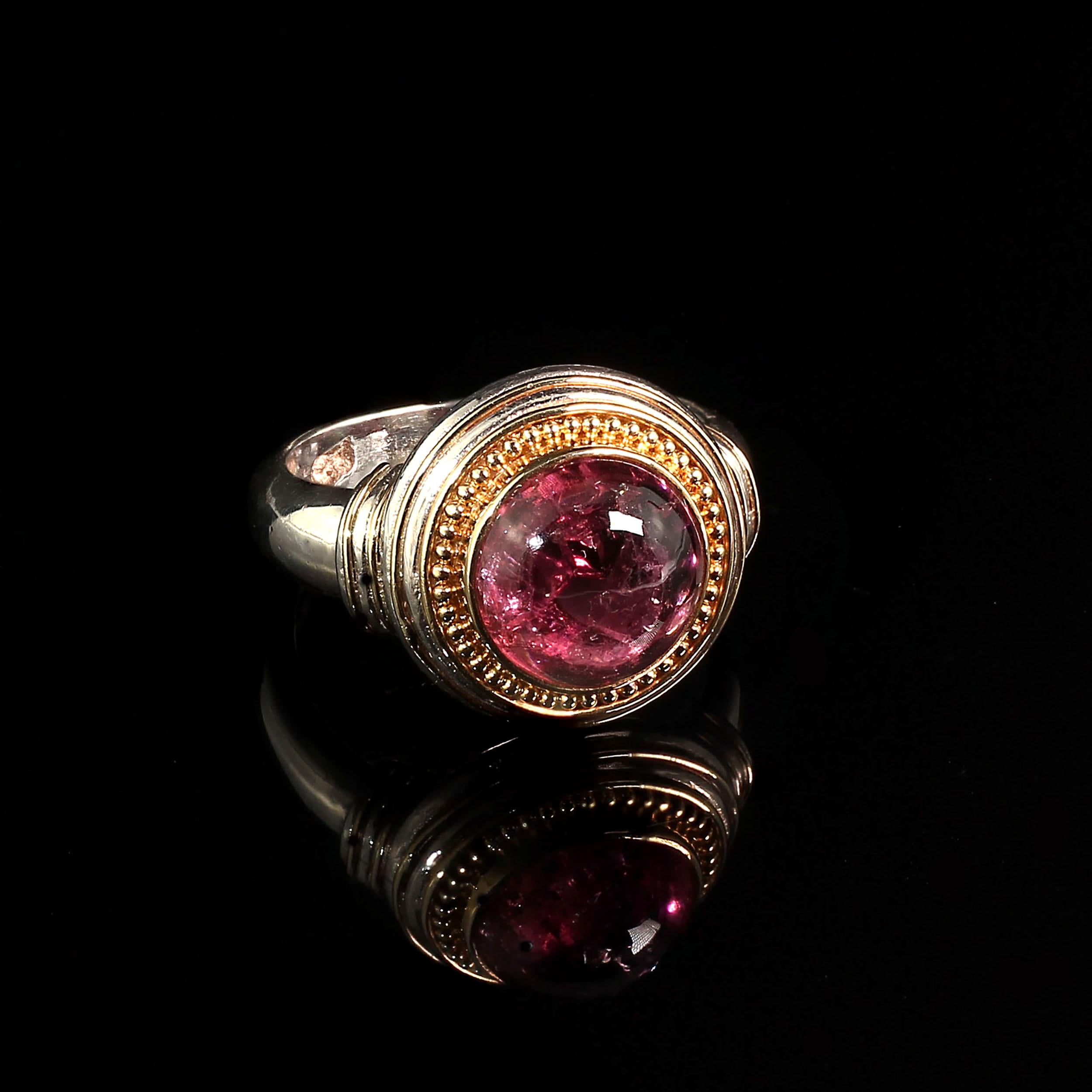 Pink Tourmaline Cabochon and Sterling Silver Ring  1