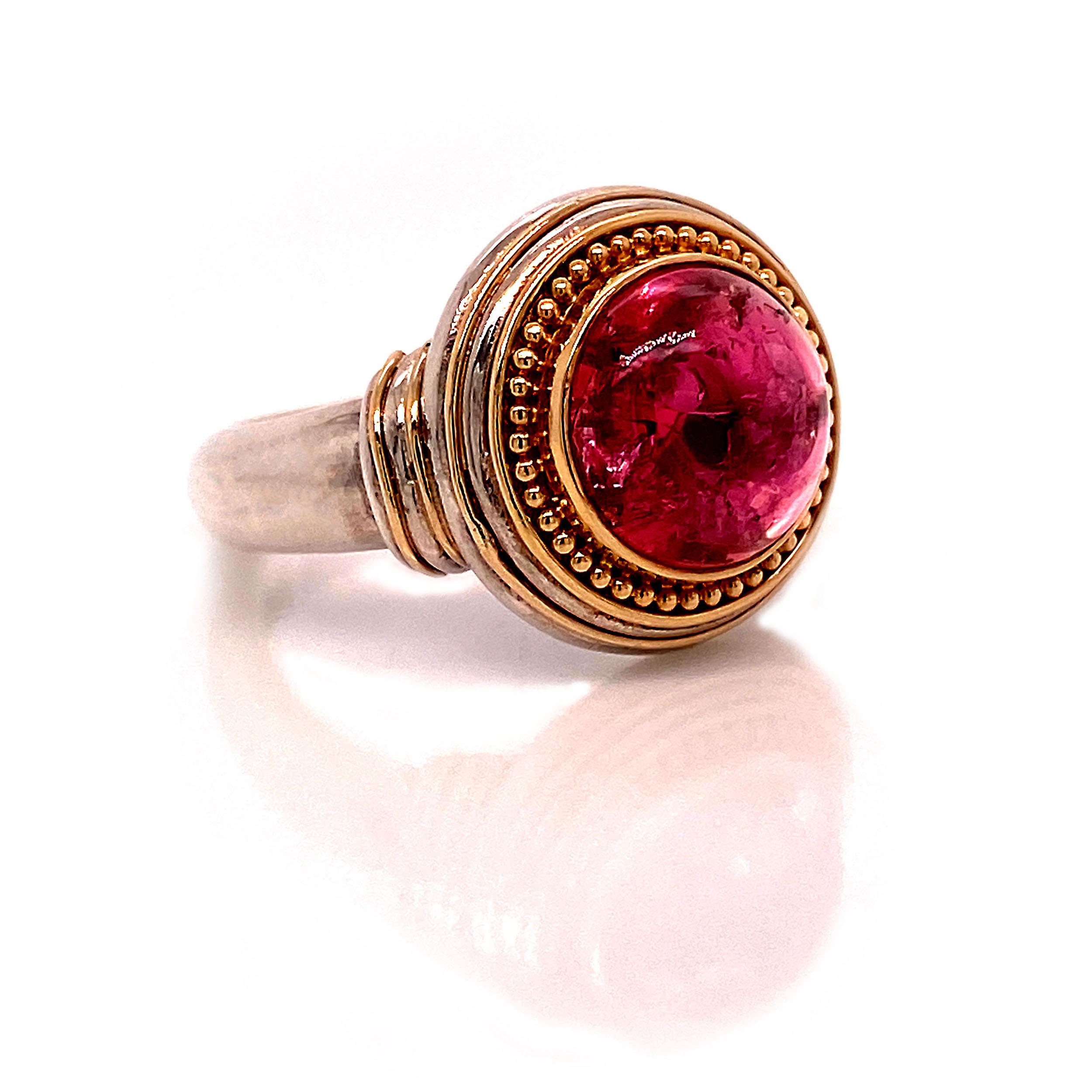 Pink Tourmaline Cabochon and Sterling Silver Ring  2
