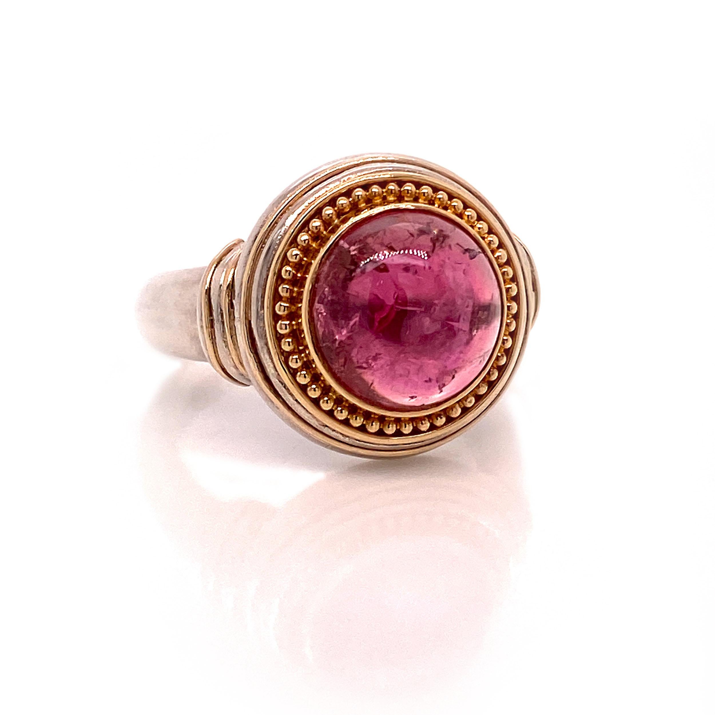 Pink Tourmaline Cabochon and Sterling Silver Ring  3