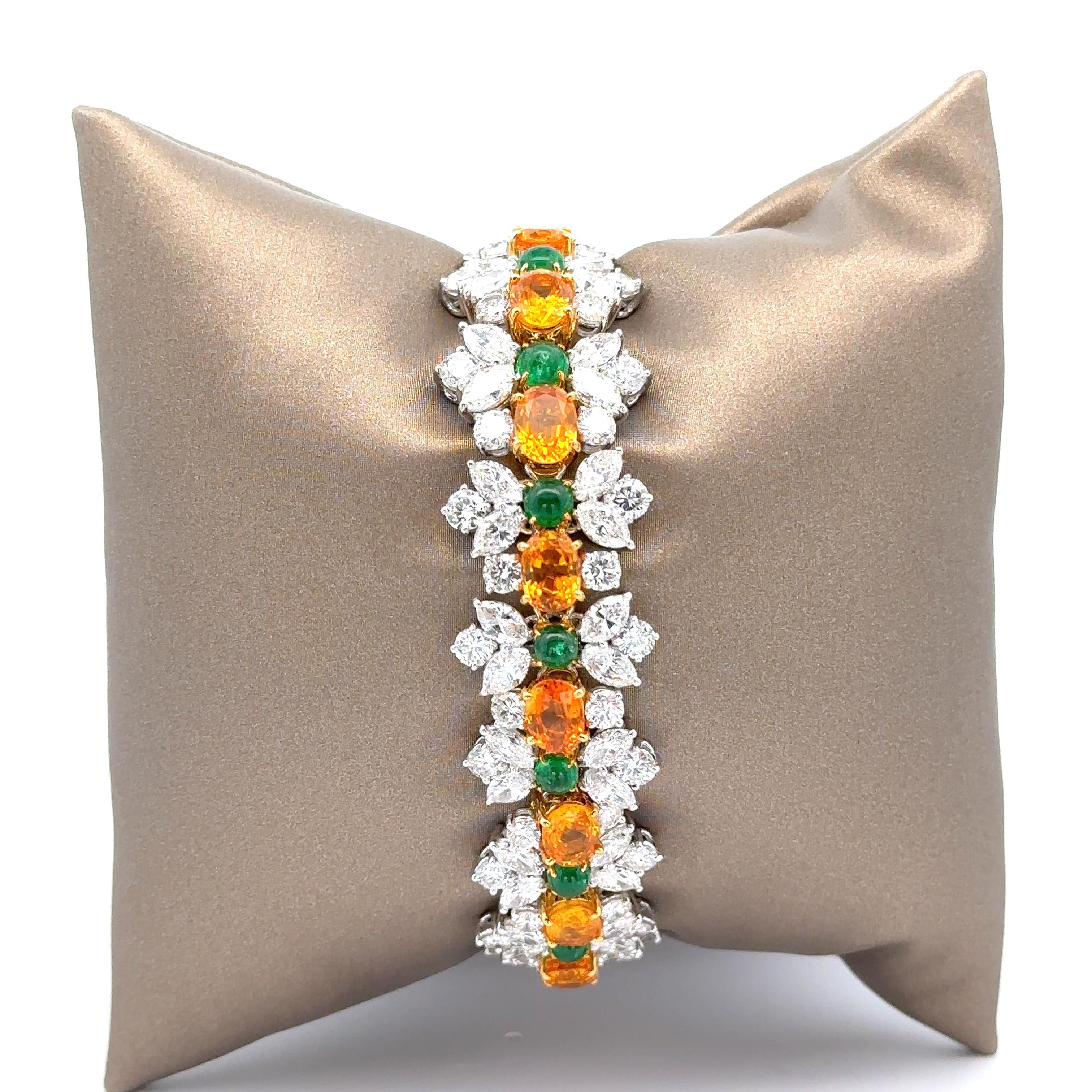 Statement Platinum & Gold 37.84tw GIA Sapphire Emerald Diamond Bracelet For Sale 5