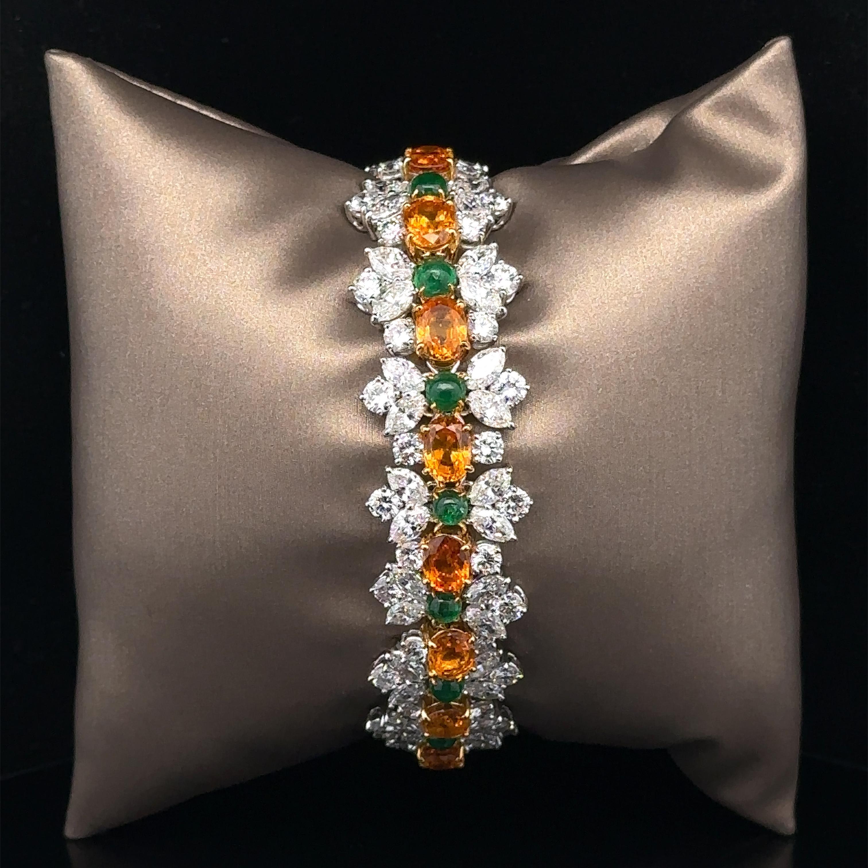 Women's Statement Platinum & Gold 37.84tw GIA Sapphire Emerald Diamond Bracelet For Sale