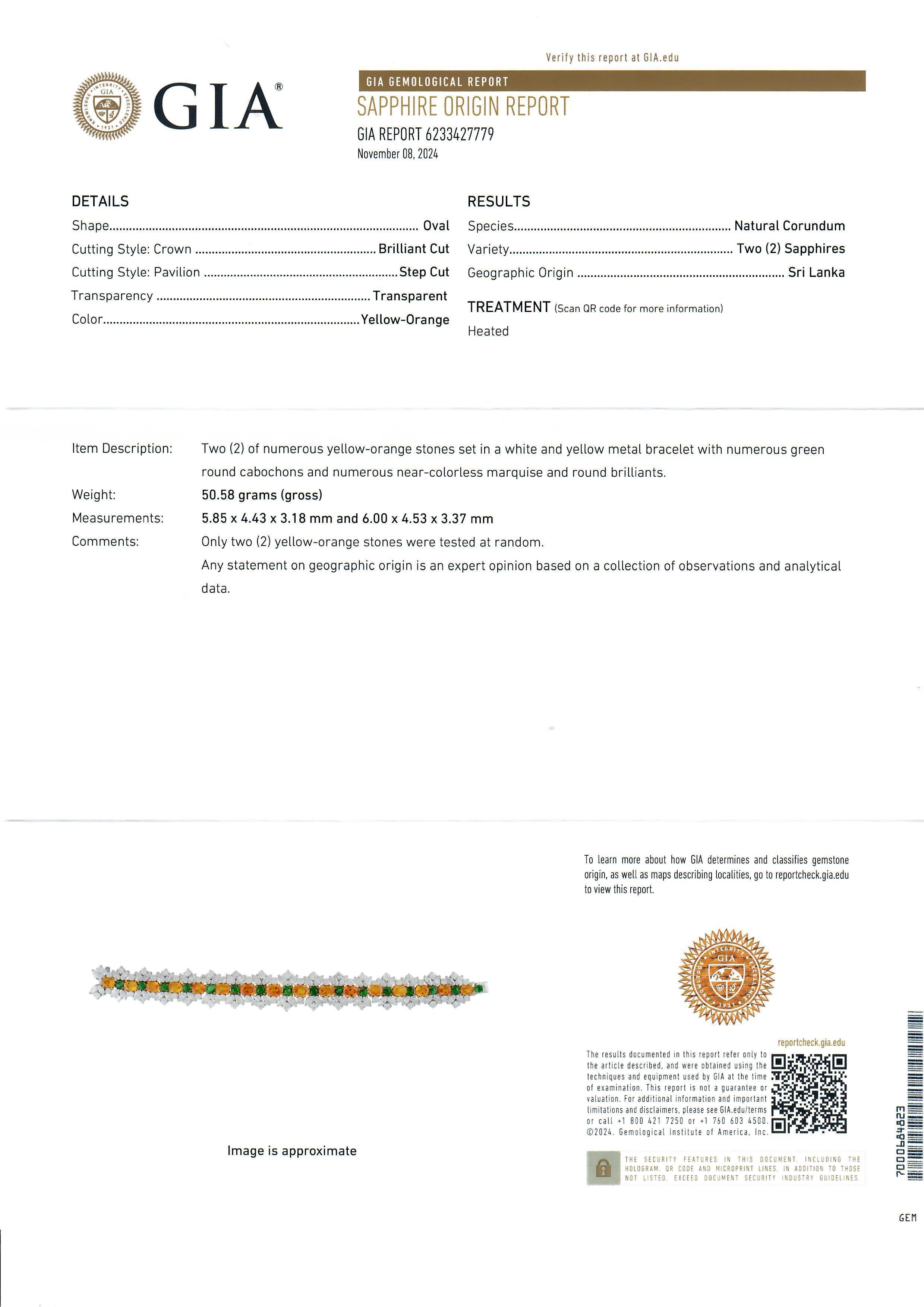 Statement Platinum & Gold 37.84tw GIA Sapphire Emerald Diamond Bracelet For Sale 1