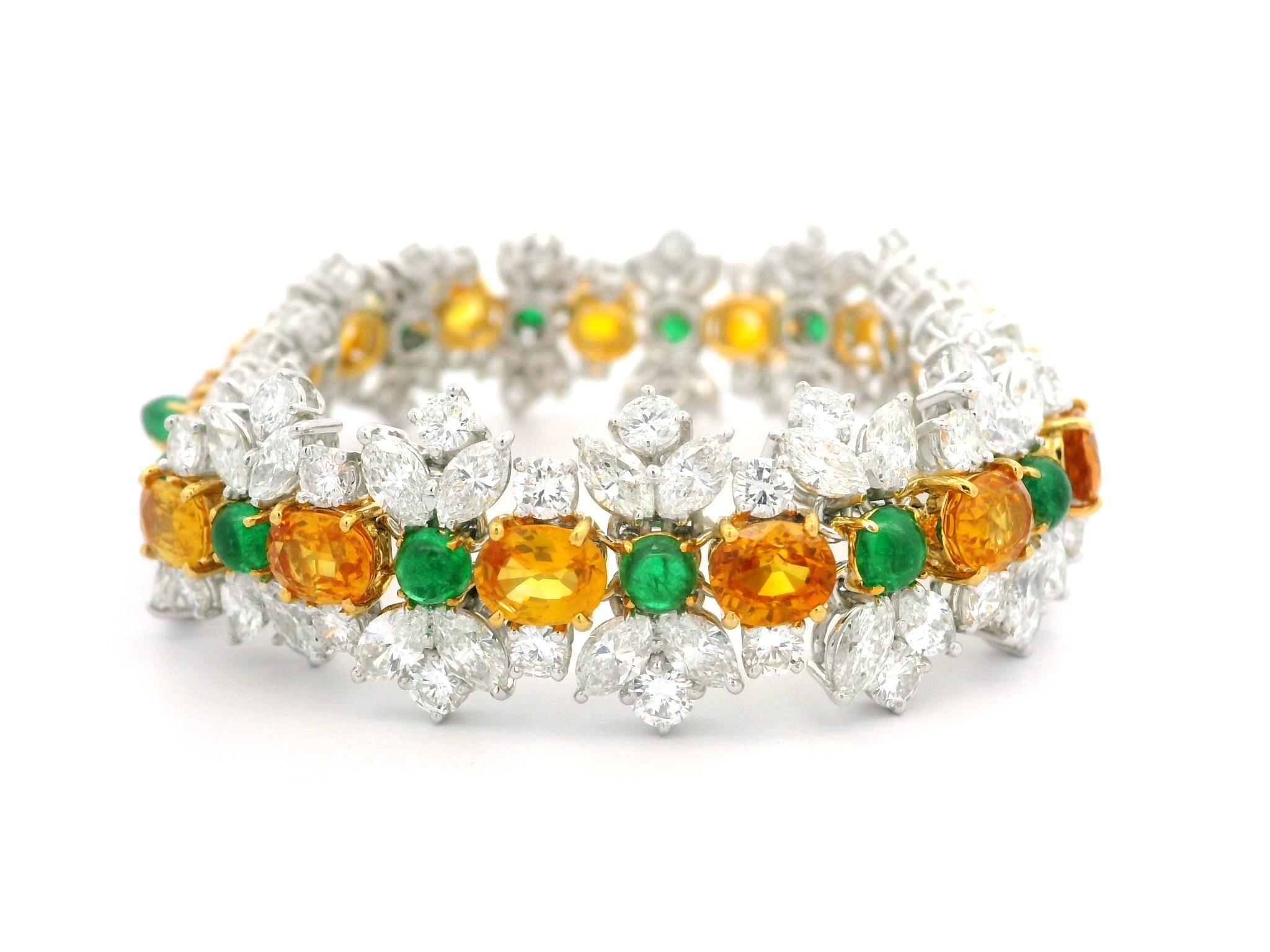 Statement Platinum & Gold 37.84tw GIA Sapphire Emerald Diamond Bracelet For Sale 3