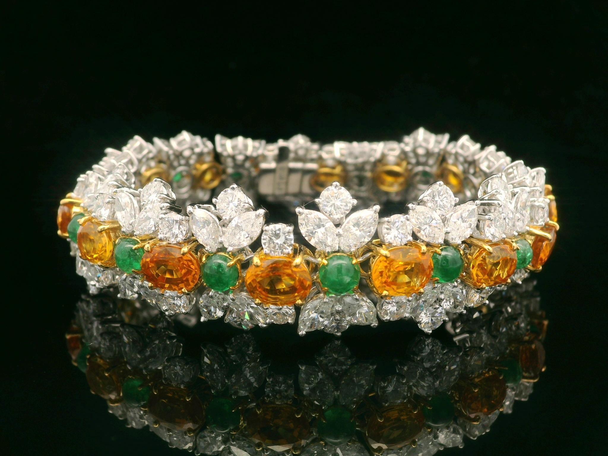 Statement Platinum & Gold 37.84tw GIA Sapphire Emerald Diamond Bracelet For Sale 4
