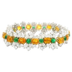 Statement Platinum & Gold 37.84tw GIA Sapphire Emerald Diamond Bracelet