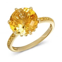Statement Precious Diamond Citrine Yellow Gold Ring for Her
