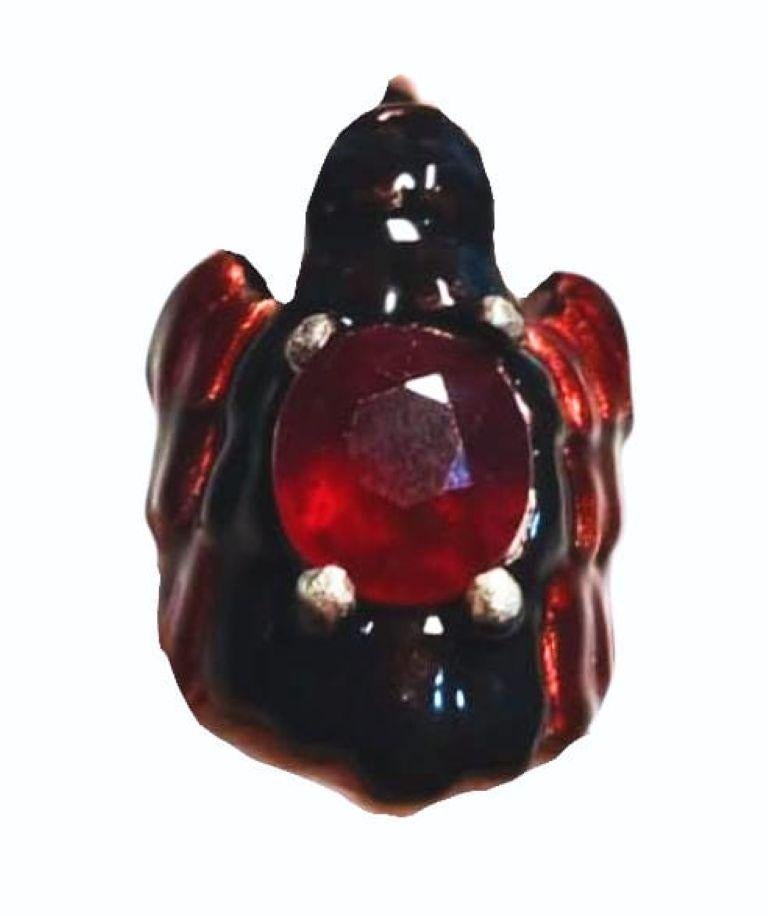Artista Anello di dichiarazione in argento 960 con smalto a caldo e gemma di rubino di Konforti Jewelry in vendita