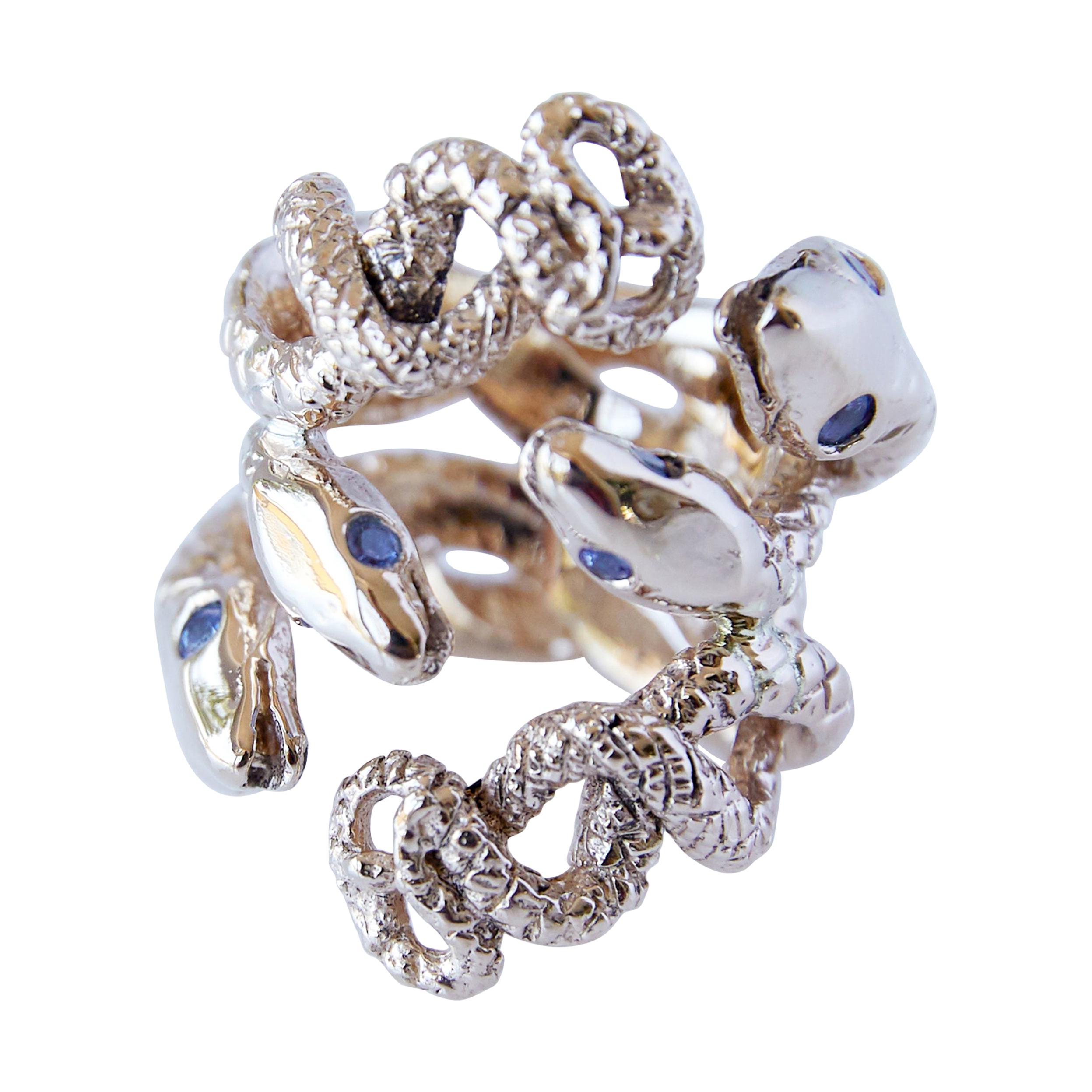Contemporary Statement Ring Double Snake Ring Lilac Tanzanite Cocktail Ring Bronze J Dauphin For Sale