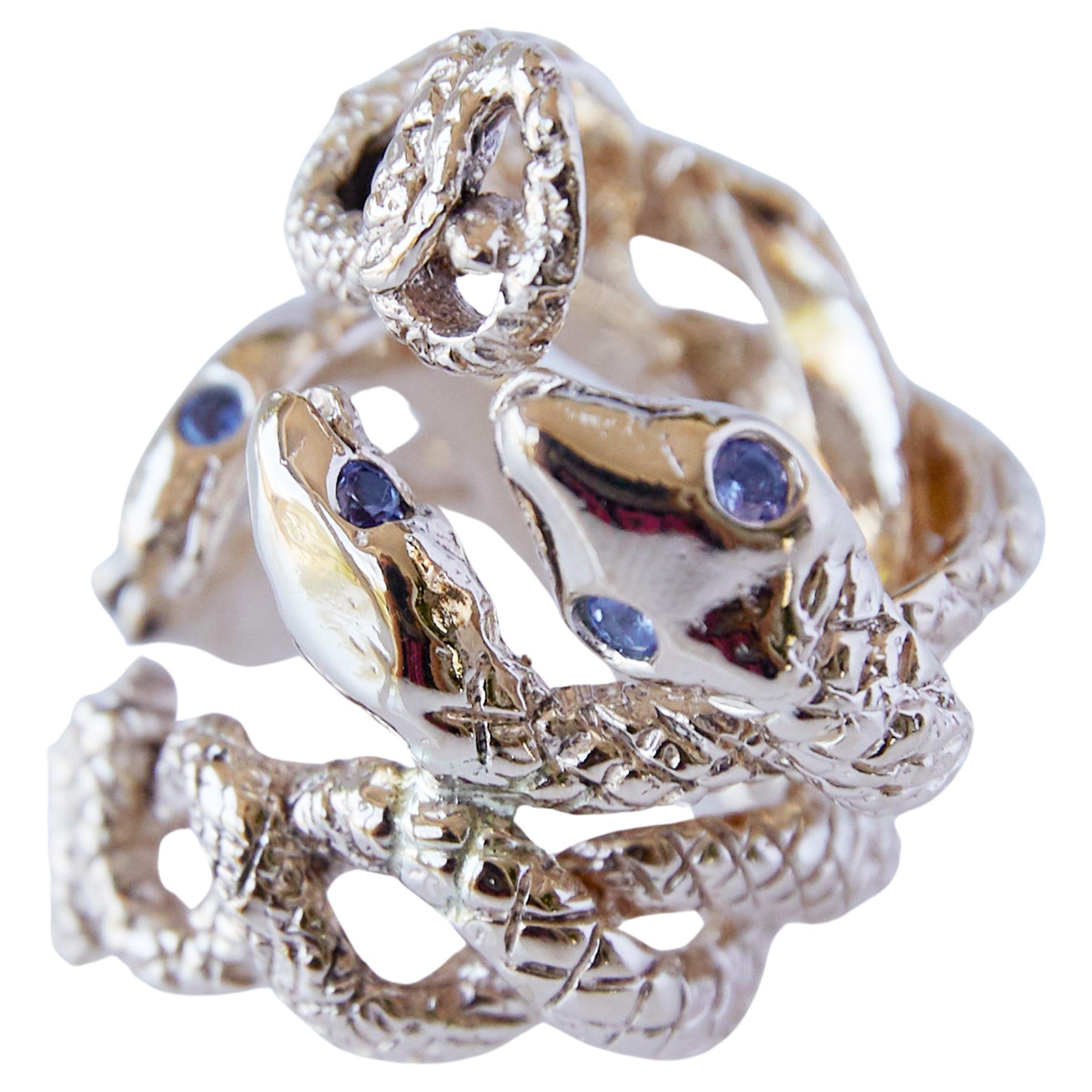 Bague de cocktail J Dauphin avec double serpent et tanzanite lilas