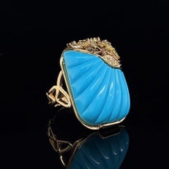 Statement Ring in 18K YellowGold with Natural AfghanTurquoise and Yellow & White