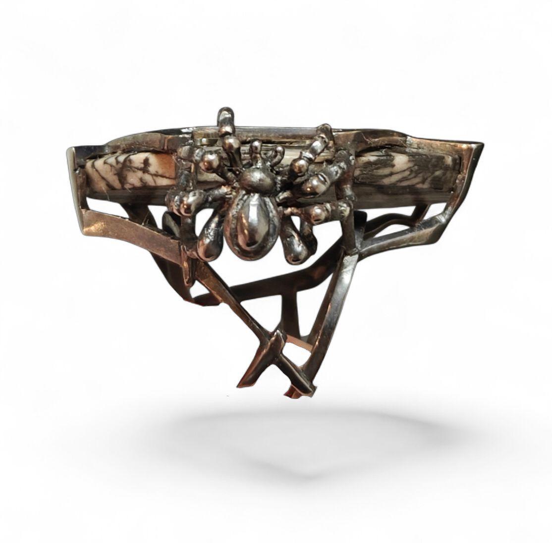 Artist Cocktail Ring Patinized 925 Silver & Landscape Jasper By Konforti Jewelry For Sale