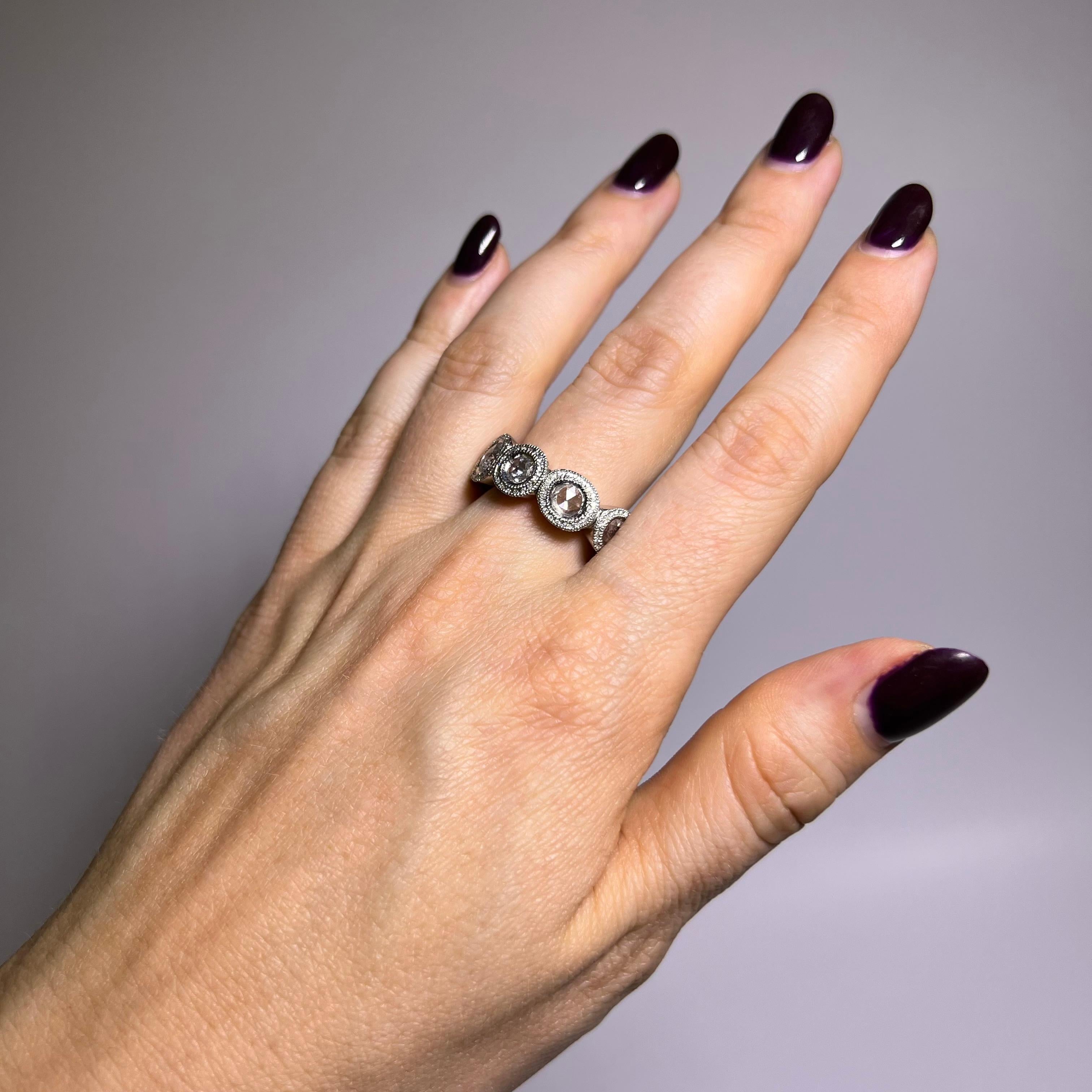 Taglio a rosa Anello con diamanti in platino 950 in vendita