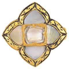 Statement ring with Uncut diamond, Mother of pearl handcrafted in 18k Gold