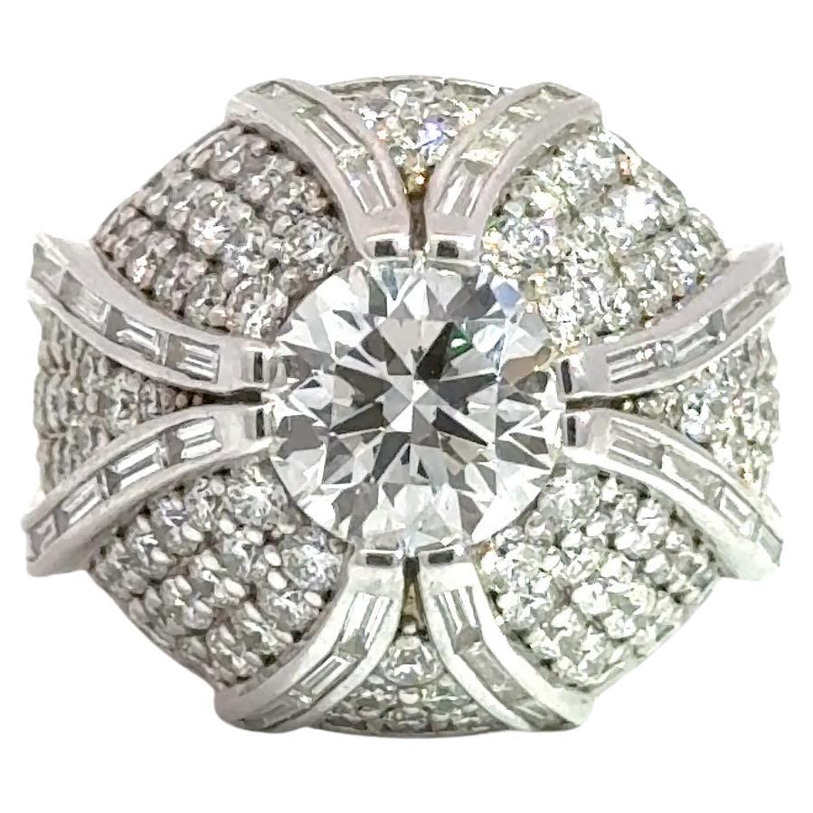 Statement Round Brilliant Diamond Cocktail Ring in 14K White Gold