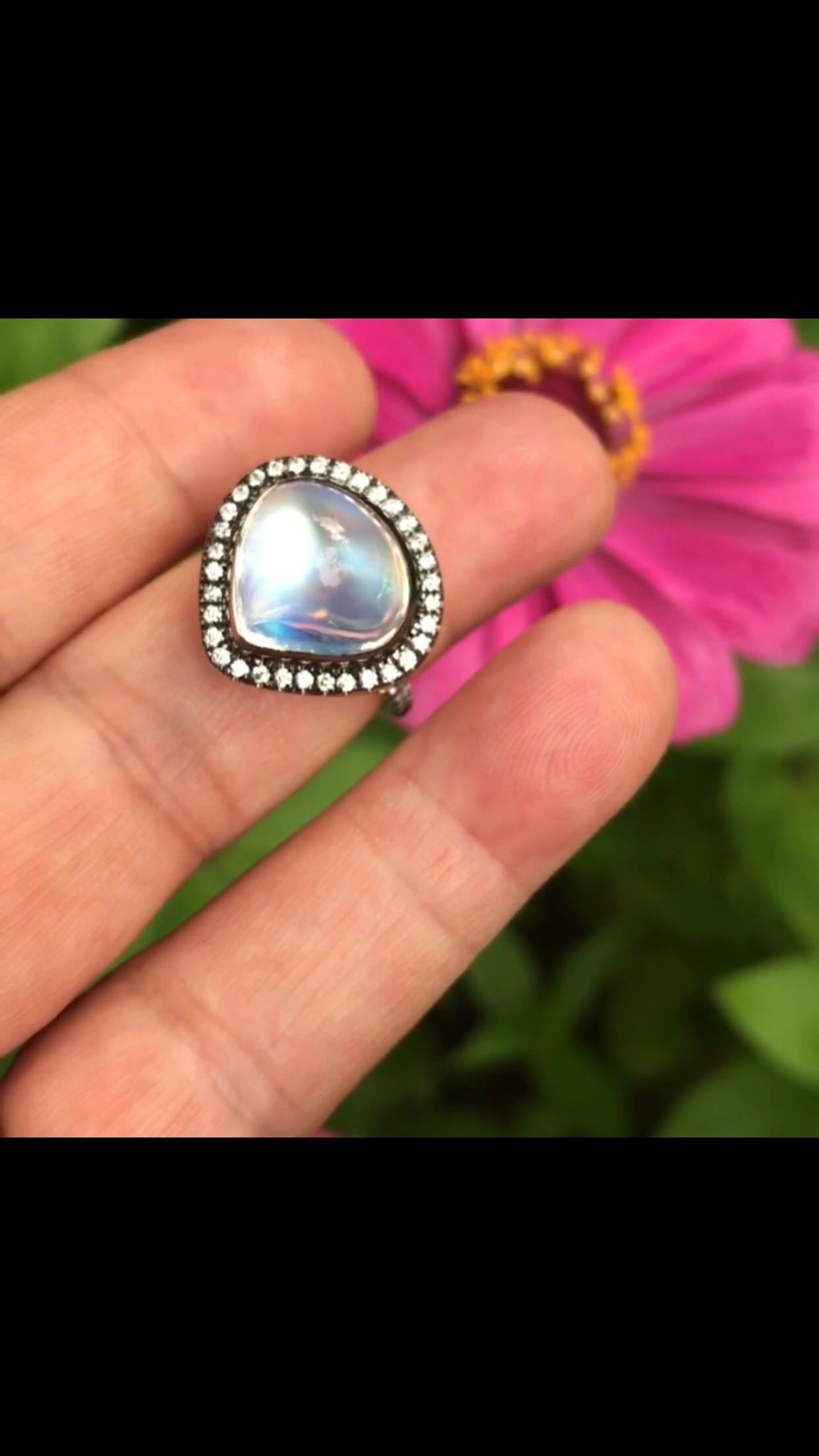 Statement Royal Blue Moonstone Ring with Diamond Accent 1