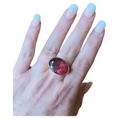 Statement Rubellite Ring, with Orange Sapphires in 14kt Yellow Gold
