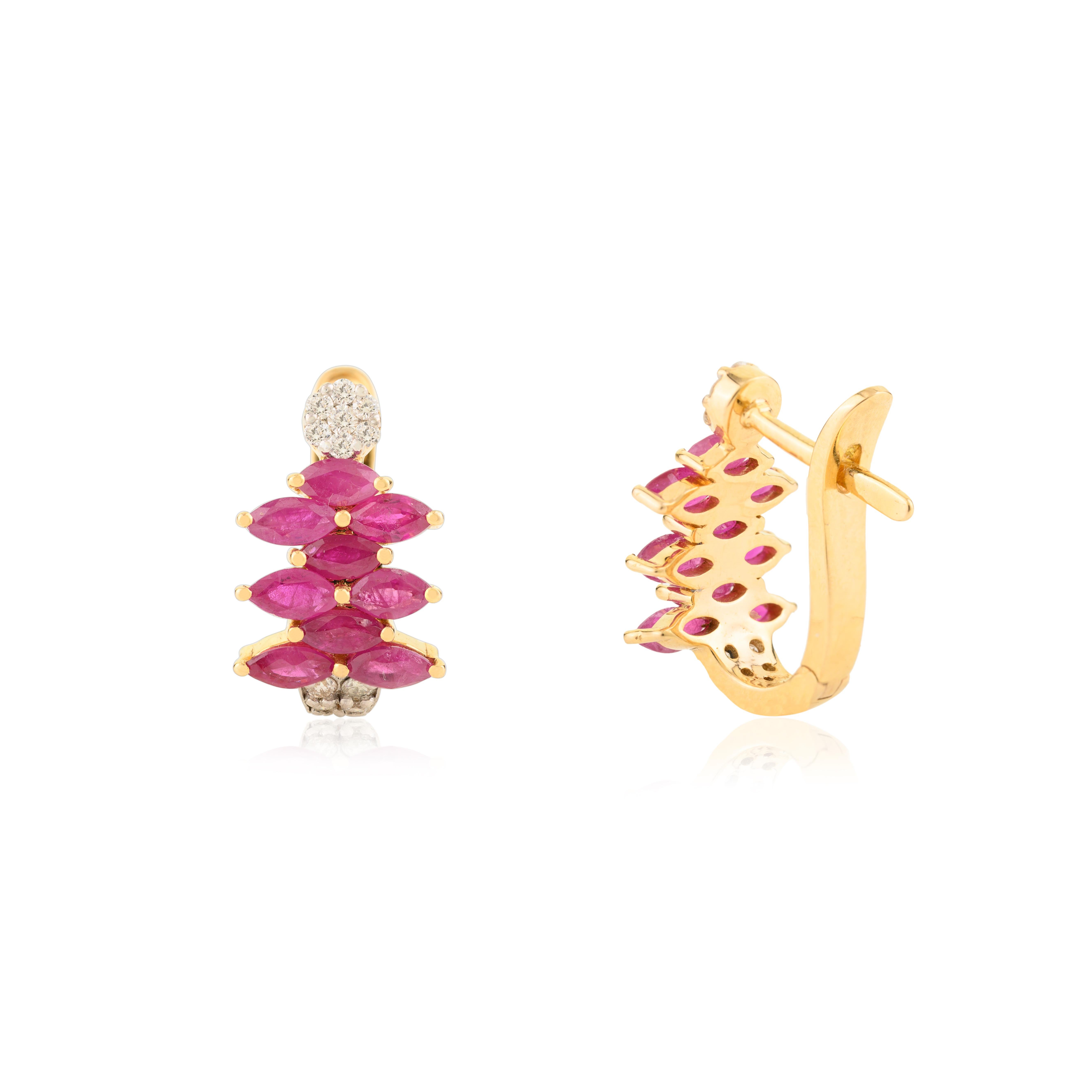 Pendientes con clip para mujer de oro amarillo macizo de 14 quilates con rubíes y diamantes en Nuevo estado para la venta en New York, NY