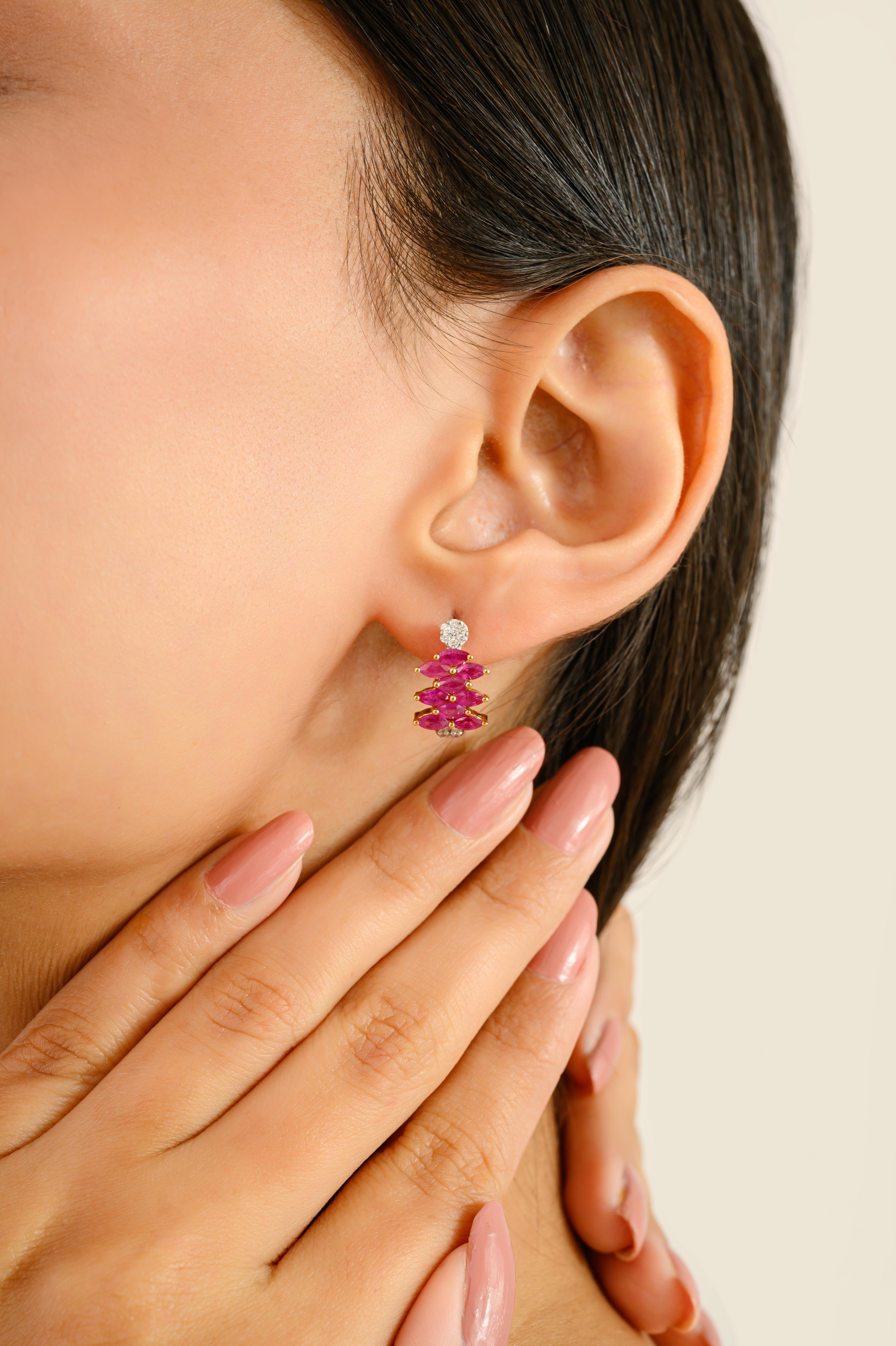 De las mujeres Pendientes con clip para mujer de oro amarillo macizo de 14 quilates con rubíes y diamantes en venta