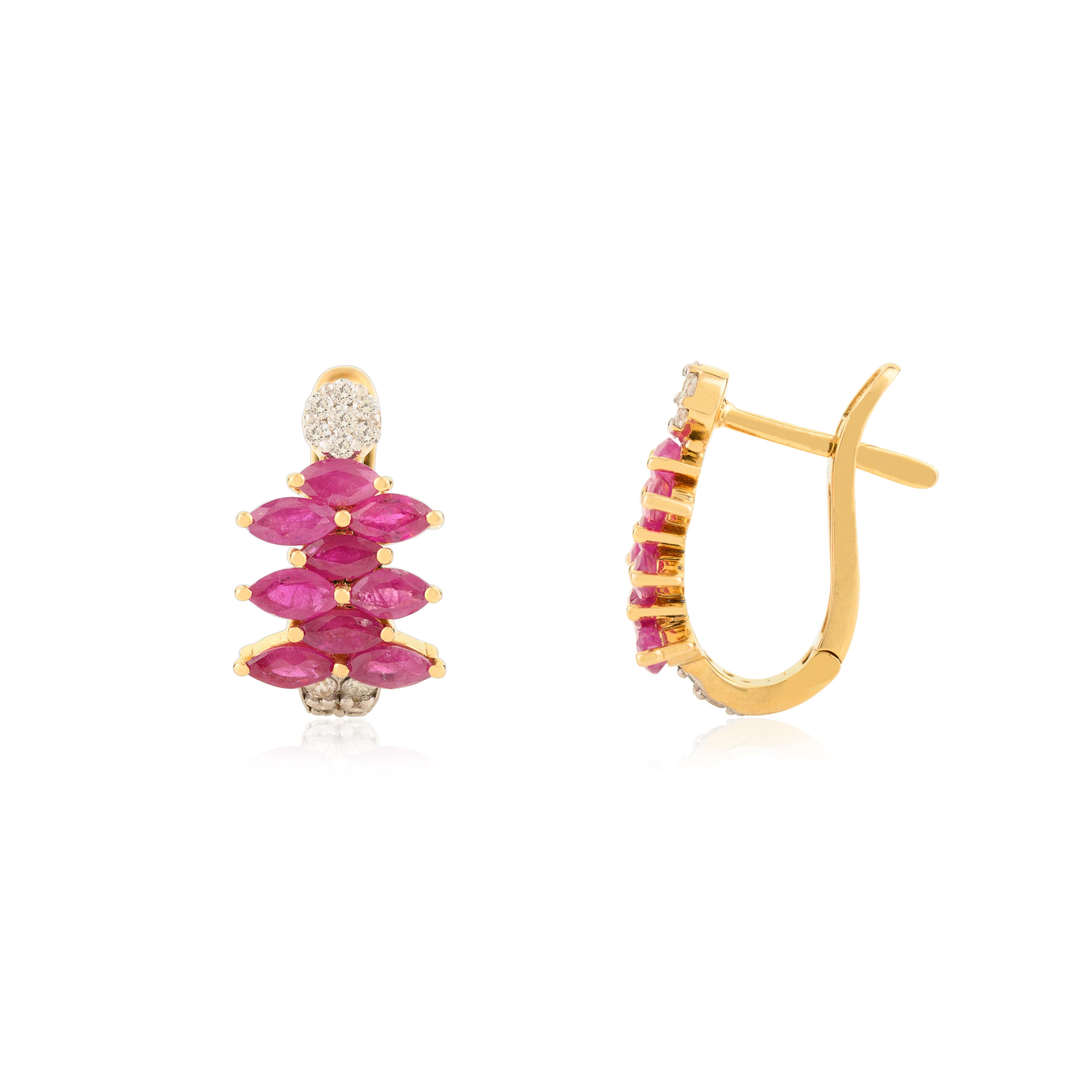 Pendientes con clip para mujer de oro amarillo macizo de 14 quilates con rubíes y diamantes en venta 1
