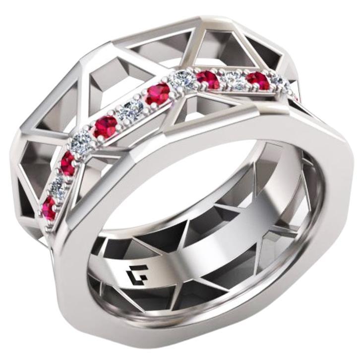 Declaración Rubí Blanco Anillo de Diamantes Elegante Anillo de Oro Blanco de 18 K para Ella para Él