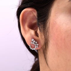 Statement SI/H Diamond Cluster Open Crescent Stud Earrings 18 Karat White Gold