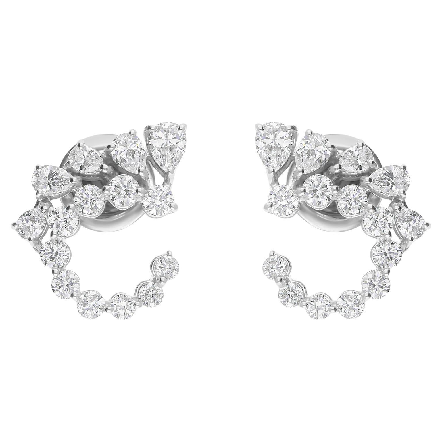 Statement SI/H Diamond Cluster Open Crescent Stud Earrings Or blanc 18 carats en vente
