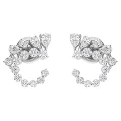 Statement SI/H Diamond Cluster Open Crescent Stud Earrings 18 Karat White Gold