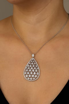 Ciondolo a forma di goccia in oro bianco 18 carati SI/H con pavé di diamanti Gioielli di qualità