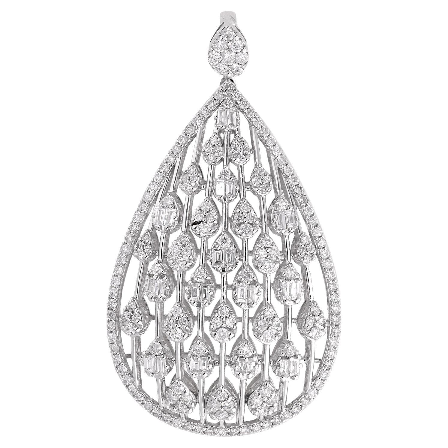 Statement SI/H Diamond Pave 18 Karat White Gold Drop Shape Pendant Fine Jewelry For Sale