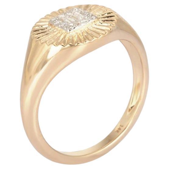 En vente :  Bague de chevalière (ou 18k sur demande) Bague à diamant en or jaune 14K en forme de soleil