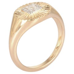 Bague de chevalière (ou 18k sur demande) Bague à diamant en or jaune 14K en forme de soleil