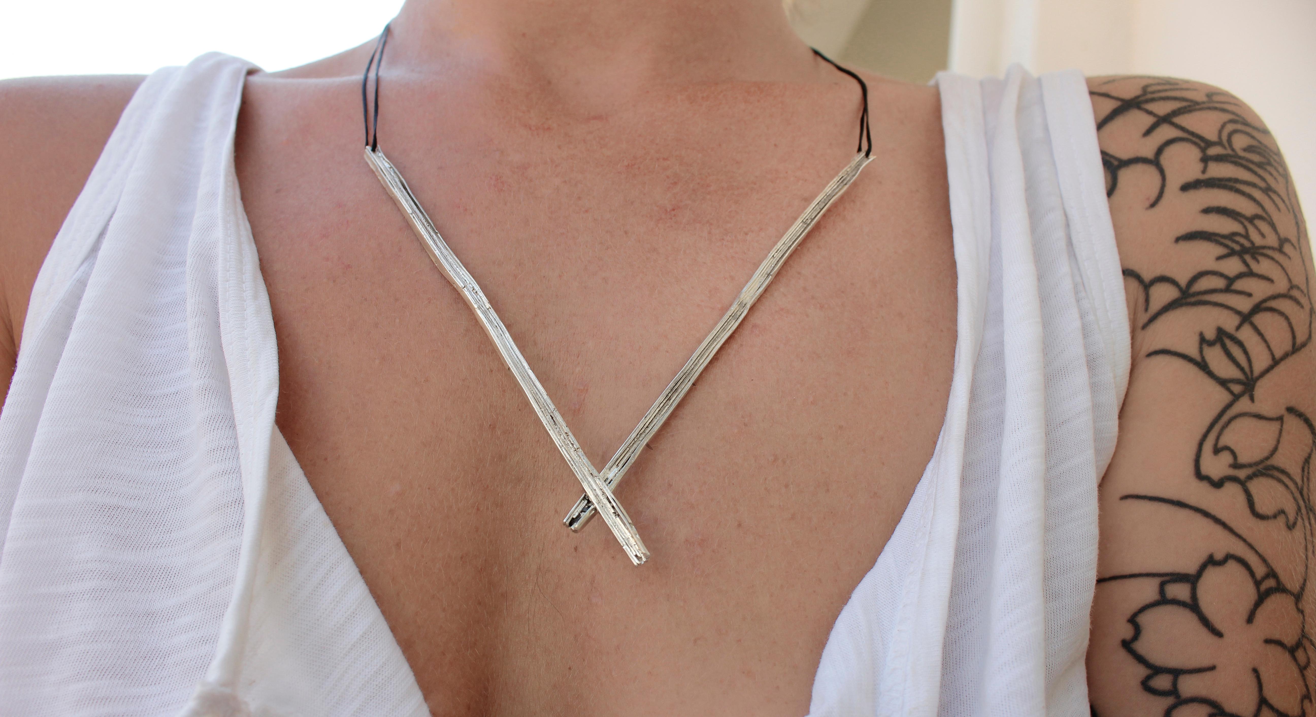 Contemporary Statement Silver Necklace For Sale