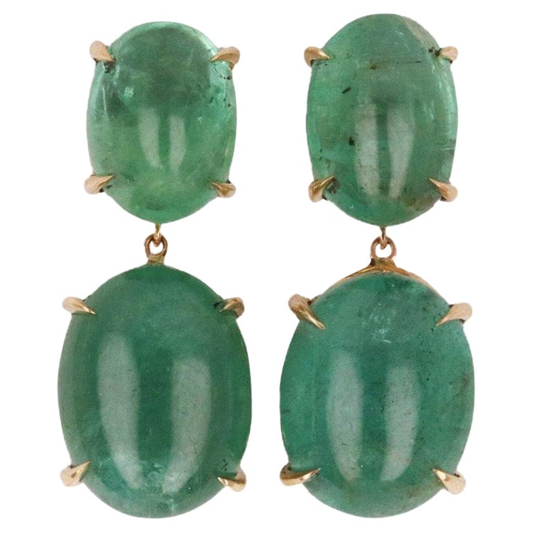 Statement Größe 28,80tcw 14K Oval Smaragd Cabochon Tropfen-Ohrringe aus Gold