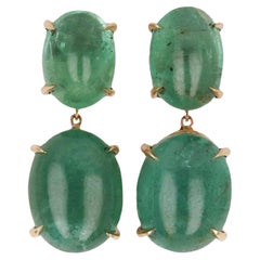 Statement Größe 28,80tcw 14K Oval Smaragd Cabochon Tropfen-Ohrringe aus Gold