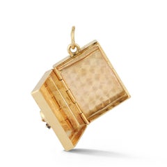 Statement Size Vintage 14k Gold and Blue Sapphire 3D Baby Shoe Book Locket Large