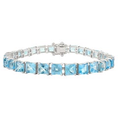Statement Square Cut Blue Topaz Tennis Bracelet for Wedding Gift in 925 Silver